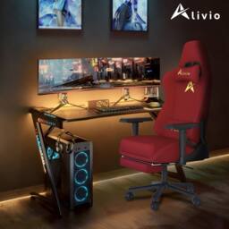 Alivio Ergonomic Velvet Gaming Chair with Lumbar Headrest Support in Red - thumbnail 9