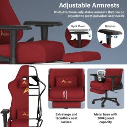 Alivio Ergonomic Velvet Gaming Chair with Lumbar Headrest Support in Red - thumbnail 7