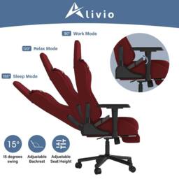 Alivio Ergonomic Velvet Gaming Chair with Lumbar Headrest Support in Red - thumbnail 8