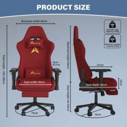 Alivio Ergonomic Velvet Gaming Chair with Lumbar Headrest Support in Red - thumbnail 6