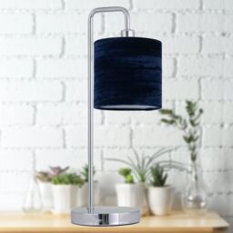 First Choice Lighting Set of 2 Chrome Arch Table Lamps with Navy Blue Crushed Velvet Shades in Silver - thumbnail 6