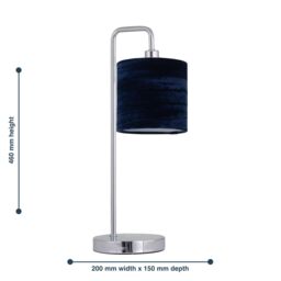 First Choice Lighting Set of 2 Chrome Arch Table Lamps with Navy Blue Crushed Velvet Shades in Silver - thumbnail 7