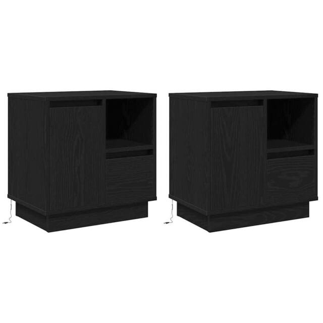 Berkfield Home Bedside Cabinets with LED 2 pcs Black Oak 50x34, 5x50 cm - image 1