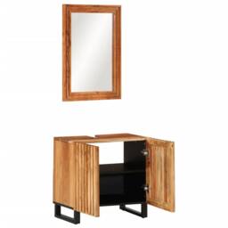Berkfield Home 2 Piece Bathroom Furniture Set Solid Wood Acacia in Brown - thumbnail 2
