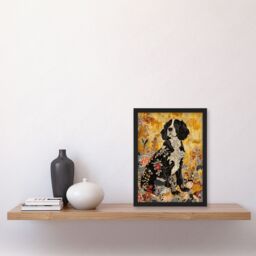 "Artery8 Spaniel in Wildflowers Portrait Floral Animal Framed Art Print in Yellow - Size: W12"" x H16""" - thumbnail 4