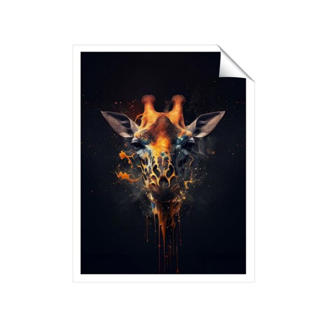 "Warren Reed - Designer Golden Giraffe Face Splashart Unframed Art Print - Size: W24"" x H36""" - image 1