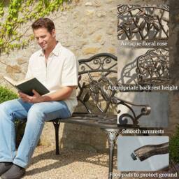 OUTSUNNY Garden Bench Porch Park Seat Vintage Rose Style Cast Aluminium in Bronze - thumbnail 6