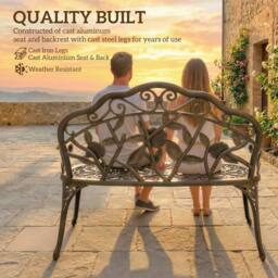 OUTSUNNY Garden Bench Porch Park Seat Vintage Rose Style Cast Aluminium in Bronze - thumbnail 4