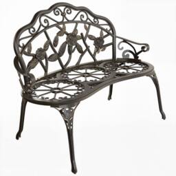 OUTSUNNY Garden Bench Porch Park Seat Vintage Rose Style Cast Aluminium in Bronze - thumbnail 2