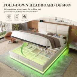 Direct Wicker Velvet Upholstered Double Bed with Adjustable Headboard, LED Lighting in Grey - thumbnail 5