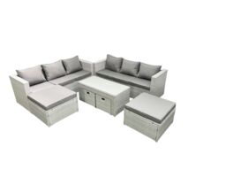 Fimous Rattan Garden Furniture Set Outdoor Lounger Sofa with Coffee Table 4 Footstools Light Grey Mixed 10 Seater - thumbnail 1
