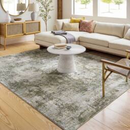 Livabliss Avellino-Abstract Green Grey Beige Modern Marble High Pile Living Rug - Size: 160 cm x 215 cm - thumbnail 1