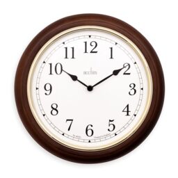 Acctim Winchester Wall Clock Quartz Crafted Wood Domed Glass Lens Oak 31.5cm in Brown