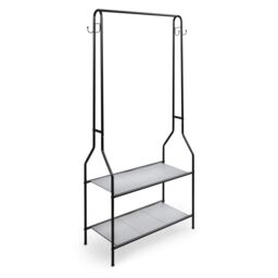 House of Home Clothes Rack With 2 Shoe Shelves Rail For Coats Jackets 4 Hanging Storage Hooks Black - thumbnail 4