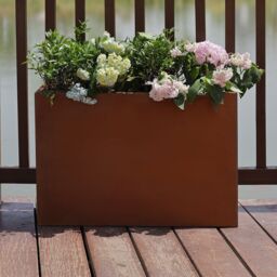 Woven Wood 80cm Long 60cm High Corten Steel Tall Trough Planter in Light Brown - thumbnail 5