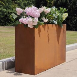 Woven Wood 80cm Long 60cm High Corten Steel Tall Trough Planter in Light Brown - thumbnail 8