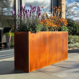 Woven Wood 80cm Long 60cm High Corten Steel Tall Trough Planter in Light Brown - thumbnail 1