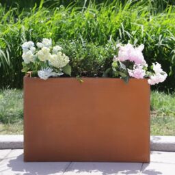 Woven Wood 80cm Long 60cm High Corten Steel Tall Trough Planter in Light Brown - thumbnail 4