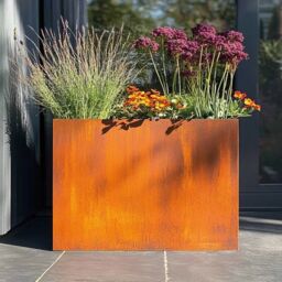Woven Wood 80cm Long 60cm High Corten Steel Tall Trough Planter in Light Brown - thumbnail 3