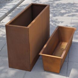 Woven Wood 80cm Long 60cm High Corten Steel Tall Trough Planter in Light Brown - thumbnail 6