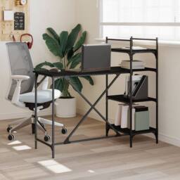 Berkfield Home Computer Desk with Shelves Black 120x47x109 cm - Size: 120 x 47 x 109 cm - thumbnail 2