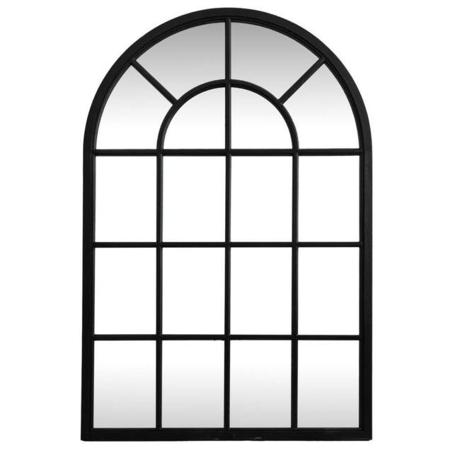 Lemon Pavilion Furniture and Decor Black Wood Arched Window Mirror - Glass - L2 x W135 x H90 cm - Black