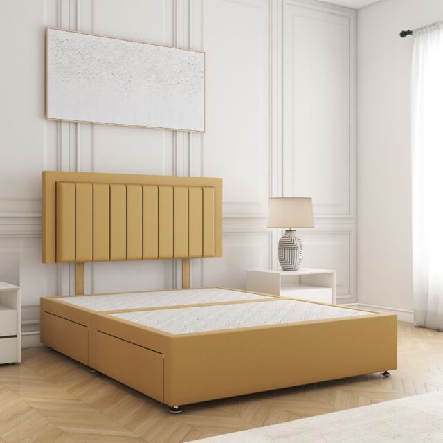 "BSSPOKE Zarah Divan Bed Set Plush Velvet 24""Headboard & 4 Drawers No Mattress in Mustard - Size: King" - image 1