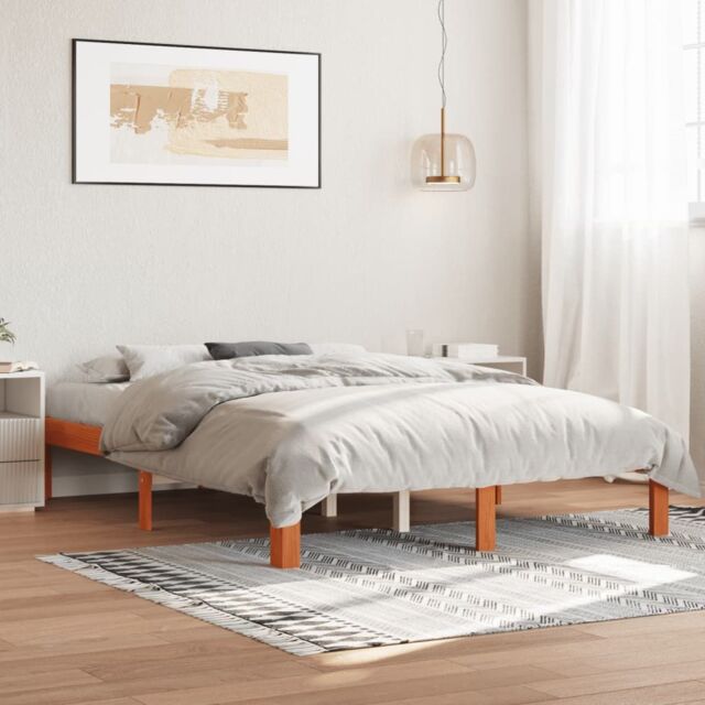 Berkfield Home Bed Frame without Mattress Wax Brown 135x190 cm Double Solid Wood Pine - image 1