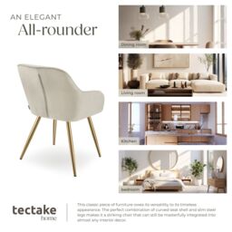 tectake Dining Chair Marilyn Set Of 4 - Cream/Gold in Cream - Size: 4 Pack - thumbnail 7