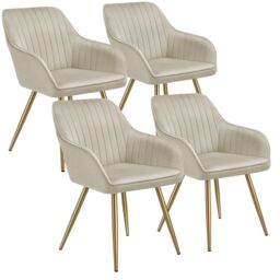 tectake Dining Chair Marilyn Set Of 4 - Cream/Gold in Cream - Size: 4 Pack