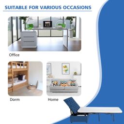 Gymax Convertible Sofa Bed Folding Ottoman Sleeper Space Saving Lounger in Blue - thumbnail 9