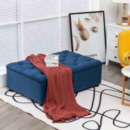 Gymax Convertible Sofa Bed Folding Ottoman Sleeper Space Saving Lounger in Blue - thumbnail 8