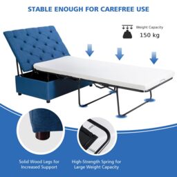 Gymax Convertible Sofa Bed Folding Ottoman Sleeper Space Saving Lounger in Blue - thumbnail 5