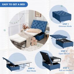 Gymax Convertible Sofa Bed Folding Ottoman Sleeper Space Saving Lounger in Blue - thumbnail 4