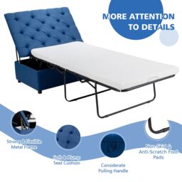 Gymax Convertible Sofa Bed Folding Ottoman Sleeper Space Saving Lounger in Blue - thumbnail 2