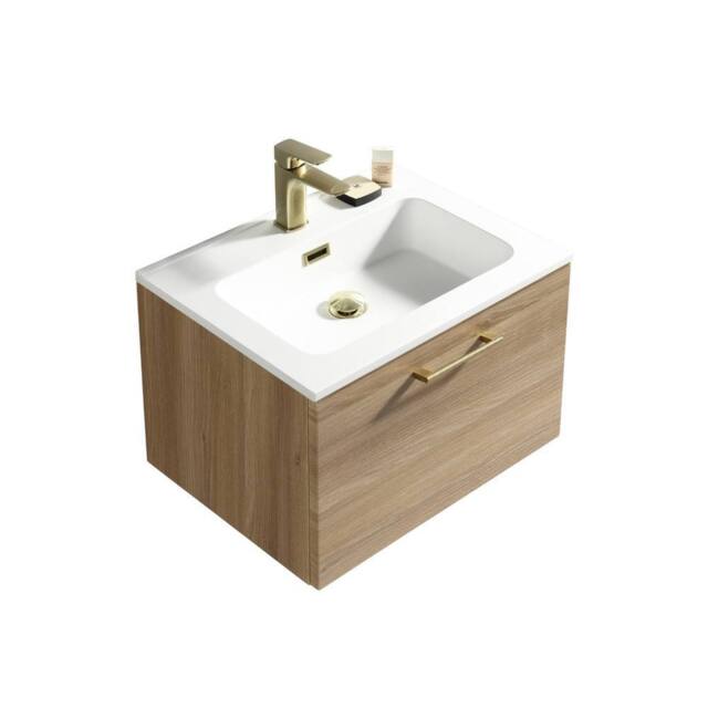 Bathroom Kingdom Piatta Oak Wall Hung Basin Drawer Vanity 600mm - image 1