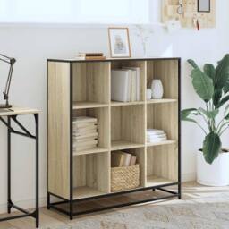 Berkfield Home Modern Bookcase Sonoma Oak 97.5x33x107.5 cm Engineered Wood & Metal in Light Brown - thumbnail 1