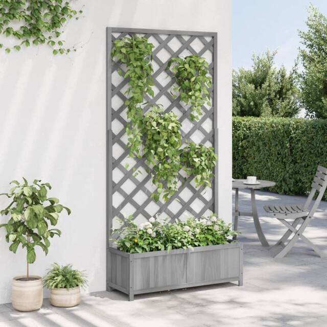Berkfield Home Planter with Trellis Grey Solid Wood Fir - image 1