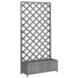 Berkfield Home Planter with Trellis Grey Solid Wood Fir - thumbnail 3