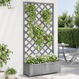 Berkfield Home Planter with Trellis Grey Solid Wood Fir - thumbnail 2