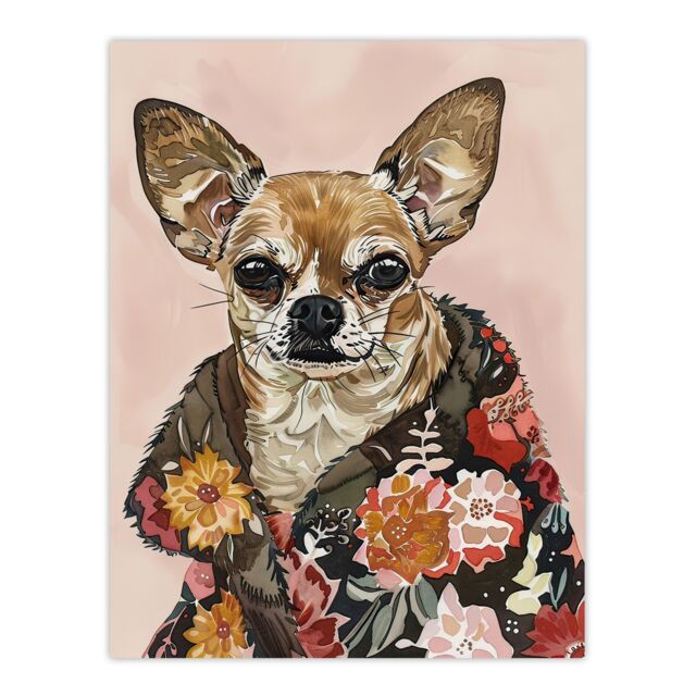 "Artery8 Dog Lover Chihuahua With Floral Fur Coat Wall Art Print in Pink - Size: W18"" x H24""" - image 1