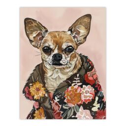 "Artery8 Dog Lover Chihuahua With Floral Fur Coat Wall Art Print in Pink - Size: W18"" x H24""" - thumbnail 1