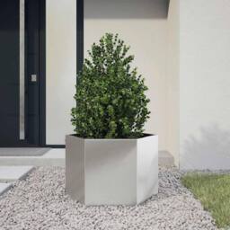 Berkfield Home Durable Garden Planter Hexagon 69x60x45 cm Stainless Steel in Silver - Size: 69 x 60 x 45 cm - thumbnail 2