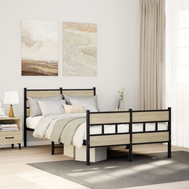 Berkfield Home Metal Bed Frame without Mattress Sonoma Oak 120x190 cm Small Double in Brown - image 1
