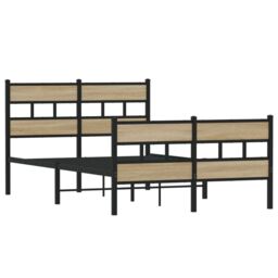 Berkfield Home Metal Bed Frame without Mattress Sonoma Oak 120x190 cm Small Double in Brown - thumbnail 3
