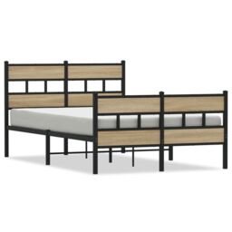 Berkfield Home Metal Bed Frame without Mattress Sonoma Oak 120x190 cm Small Double in Brown - thumbnail 2