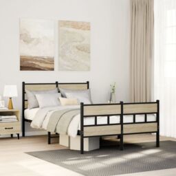 Berkfield Home Metal Bed Frame without Mattress Sonoma Oak 120x190 cm Small Double in Brown - thumbnail 1