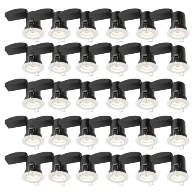 First Choice Lighting Set of 30 Fire Rated Downlights - White Fixed GU10 Recessed Downlights - image 1