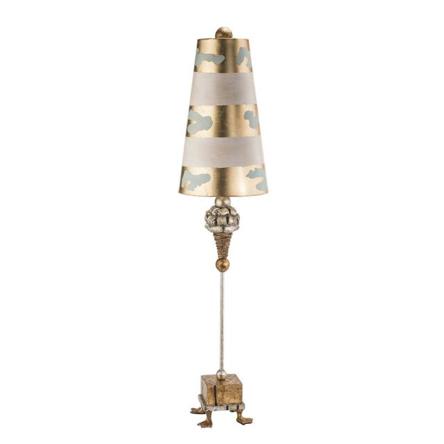 Loops Table Lamp Duck Feet Gold Leaf Acid Etched Base Striped Shade LED E27 100W - image 1