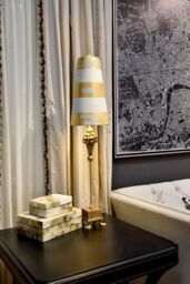 Loops Table Lamp Duck Feet Gold Leaf Acid Etched Base Striped Shade LED E27 100W - thumbnail 2